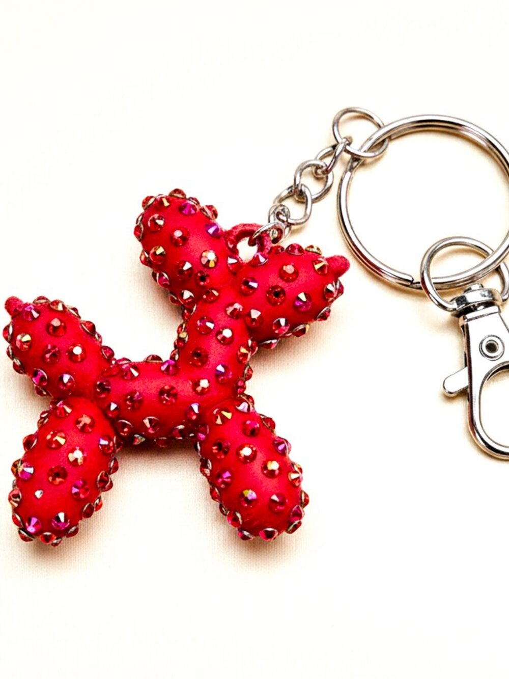 Red AB Bling Balloon Dog, Bedazzled Keychain, Purse and Backpack Charm